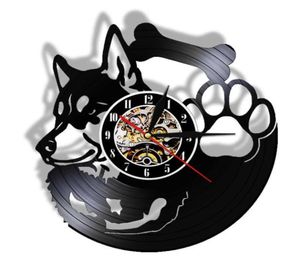 Orologio da parete da record di Siberian Husky non ticchettio per animali domestici Arte d'arte vintage Watch Watch Dog Breed Husky Dog Owner Gift Idea X07263512187