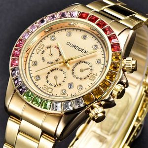 Hip Hop Colorful Diamond Sports Personlig stor Dial Steel Band Men's Fashion Trend Calender Quartz Watch