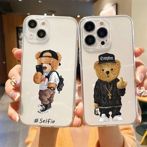 Brand de moda Bear Phone Case Adequado para iPhone 15 Pro Max 14 Pro 13 12 11 Pro XR 7 8 Plus Transparent Soft Silicone Cover Fundas 231221