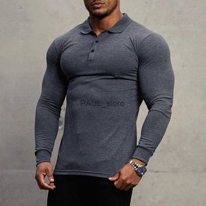 Mäns t-shirts Ny mode Autumn Sports Polo Shirt Mens Stretch Cotton Gym Clothing Spring Casual Long Sleeve Polos Male Breattable T Shirtl2312.21