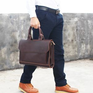 Business Casual Briefcase For Men And Women Handbag 133 Inch Laptop Bag Shoulder Cross Crazy Horse Pu Leather Messenger 231220