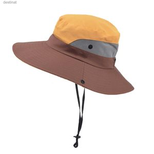 Breitkrochhelme Bucket Hats Damenfaltbarer Sonnenhut mit verstellbarem Schnittweite Breitkremp Beach -Kappe mit Pferdeschwanzloch zum Angeln im Freien231221