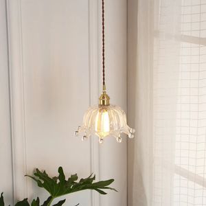 Nordic Brass Glass Pendant Lights Simple Fresh Princess Children's Room Bedside Lamp Modern Crown Dining Room Aisle Hanging Lamp 231221