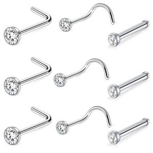 30pcs 316 stainless steel L rod, S rod, straight rod inlaid with 3mm rhinestone trend nose stud fashion men and women wear accessories