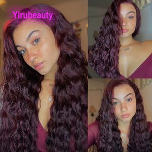 99j Water Wave Burgundy Color Brazilian Human Hair 13*4 Lace Front Wig 130% 150% 180% Density 10-32inch