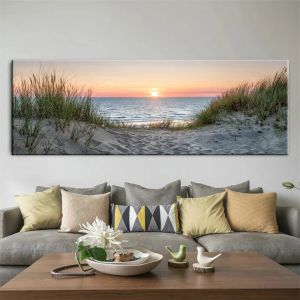 Seascape Beach Landscape Canvas Painting Sky Island Sand Dunes Tail Grass Wall Art Posters and Prints Home Decor No Frame