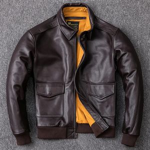 Men's Genuine Leather Jacket Military Pilot s Air Force Flight A2 Coat Natural Cowhide Clothes 231221