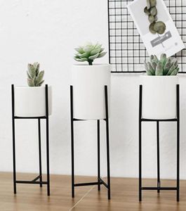 Vase 1PC Nordic Wrought Iron Planter Ceramic Flower Pot Landscape Shelf Deculent Plant Vase Home Office Pots Stand Decor1399524