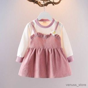 Vestidos de menina Vestido de bebê 2023 Autumn New Girl Manga longa Fake Two Princess Dresses Baby, 1 ano, vestido de vestido