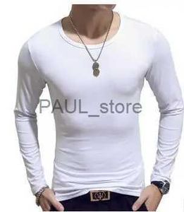 Men's T-Shirts Men T Shirt Long Sleeve Cotton Spring Autumn Thermal Undershirt Armor Mens T Shirts Full Round Neck Casual Men'S Tee Plain WhiteL2404