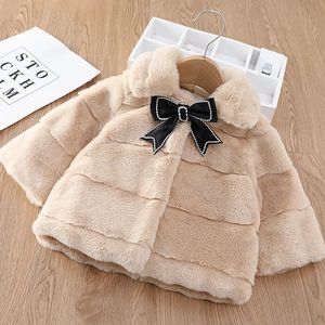 2024 Autumn Winter Warm Faux Fur Coat för Girls Jacket Baby Snowsuit Sweet Christmas Princess Outwear 1-5 Years Kids kläder 231221