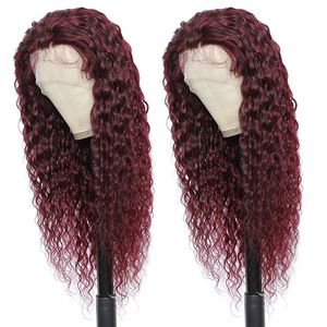 Malaysian Virgin Human Hair 13X4 Lace Front Wig 99J Burgundy Color Yirubeauty Water Wave Free Part 12-32inch 180% Density