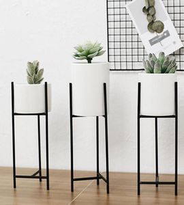 Vases 1Pc Nordic Wrought Iron Planter Ceramic Flower Pot Landscape Shelf Succulent Plant Vase Home Office Pots Stand Decor1872324