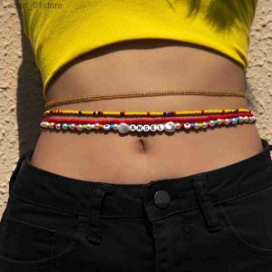 Waist Chain Belts 4PCS/Set Vintage Sexy Beach Waist Chains Belly Chain Bohemian Style Fashion Mixed Color Rice bead Bo Jewelry La Party GiftsL231221