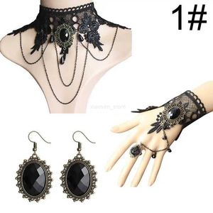 Beaded gotisk stil smycken set vintage spets choker halsband ring hand armband droppörhängen set smycken tillbehör party klänning upl231221