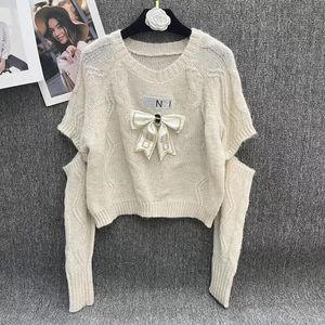 Casual sweaters loose fashion women knitted butterfly ribbon long sleeve holes broken cut design gentle lady set to wear out soft hot drill sweaters senior classic