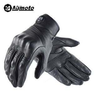 Klassiska retroko lädermotorcykelhandskar Black Full Finger Gloves Motorcykel Lokomotivhandskar Touch Screen Guantes Moto Glove 231221