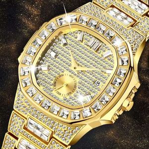 Fashionabla Water Diamond Bucket Hiphop Set With Diamonds Calender Quartz Watch for Men