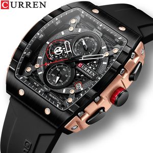 Relojes CURREN de primera marca para hombre, reloj de pulsera de cuarzo cuadrado de lujo, reloj cronógrafo luminoso resistente al agua para hombre, reloj con fecha 231220