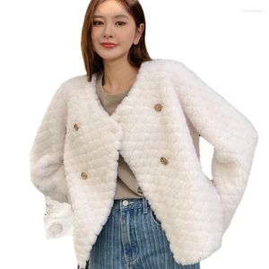 Pele feminina elegante jaquetas de inverno para mulher 2023 em outerwears senhoras curto jaqueta de pelúcia feminino quente falso casaco de cordeiro rosa