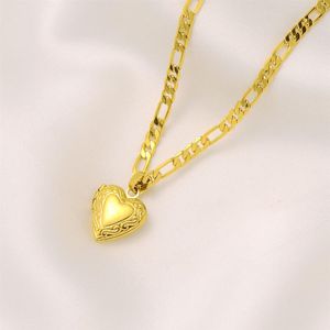 Womens Lines Heart Pendant Italian Figaro Link Chain Necklace 18k Solid Yellow Gold GF 24 3 mm320Q