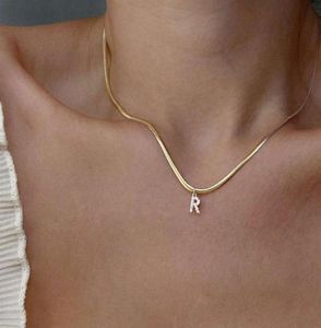 necklace Wearring inlaid diamond R letter bone chain fashion cool wind advanced feeling plated 18K Gold206y2928429