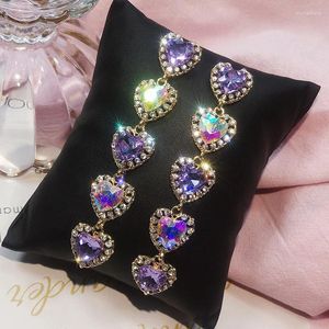 Dangle Earrings Sweet Romantic Gold Plated Crystal Purple Heart Long Party Women's Drop Jewelry Gifts