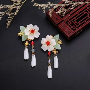 Grampos de cabelo 2 peças chinês hanfu grampos de cabelo strass flor meninas rosa barretes cristal borla crianças acessórios joias