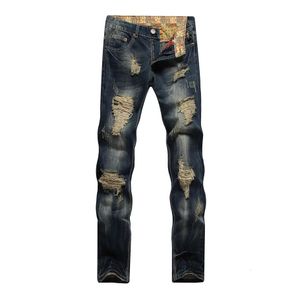 Motorcycle Jeans Denim Fashion Hole Destroyed Straight Long Summer Autumn Trousers Ruined Men Casual Brand Large Size 231220