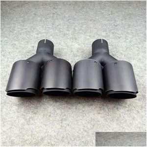 Muffler İki PC AKRAPOVIC Çift Egzoz Tipleri Karbon fiber ekle Siyah paslanmaz çelik egzozlar uç borular Damal Dağıtım Mobilleri Motosiklet A DHIT8