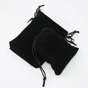 Jewelry Pouches 10pcs/lot 5 7cm 7 9cm 9 12cm Black Packaging Pouch Velvet Drawstring Bag For Gift Small Treat Fast Delivery