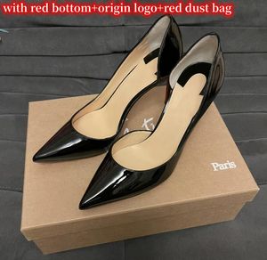 2024Womenのハイヒールポインドトーポンプ6cm 8cm 10cm 12cm Stiletto Heel Nude Black Patent Red Red Shiny Bottom Luxury Women's Wedding Shoes Sandals