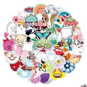 Car Stickers 50Pcs Ins Style Happy Kawaii Cartoon Waterproof Pvc Pack For Fridge Suitcase Laptop Notebook Cup Phone Desk Bicycle Skate Dho0I