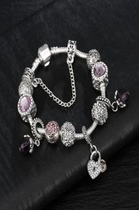 Partihandel- Charm Armband 925 Silver P-armband för kvinnor Royal Crown Armband Purple Crystal Pärlor DIY-smycken med anpassad logo3080032