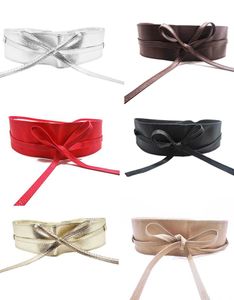 KLV High Quality Womens Soft Leather Wide Self Tie Wrap Around Obi Waist Band Boho Dress Belt1317344