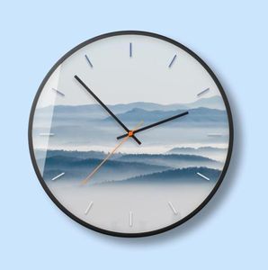 Orologi da parete Nordic Metal Silent Clock Mist Forest Decorative Painting Small Fresh Camera da letto Orologio Orologio per la casa decorazione 50a0481128655