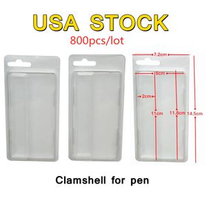 USA Stock Clamshell Packaging för 2 ml 1 ml engångsvapspenspenna med galgarpaket förångare förpackning för pennor OEM -papperskort Anpassa logotyp 800 st/parti