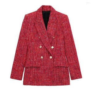 Abiti da donna slub giacca blazer rossa a doppio petto