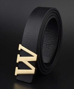 Men039s bälten Luxury äkta lädermärke Smooth Buckle W Letter Gold Black Famous Designer Cowskin Strap Wide Belt Luxe Marqu2904202