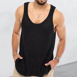 Canotte da uomo Casual Canotte in maglia lavorata a maglia tinta unita Canotte da uomo Trasparenti Sexy Palestra Fitness Top Vedi attraverso Moda senza maniche Streetwear