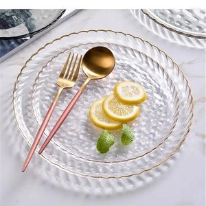 プレートPhnom Penh Clear Glass Plate Western Dishesステーキスナックトレイフルーツディッシュデザートケーキパンラウンドディナーパスタ