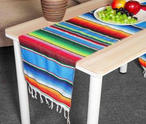 1cece Cotton Mexican Table Runner 213x35cm Rainbow Table Runners Party Serape Tablecloth DIY Wedding Party Domowe Dekor C01254110955599302