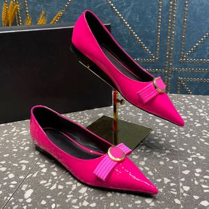 Designer Flats Pointed Toes Patent Ballet Women Quilted Genuine Leather Slip on Ballerina Luxury Ladies Bowtie Slingbacks