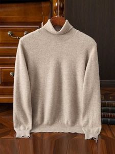 Erkek Sweaters 2023 Üst düzey% 100 saf yün erkek örgü yüksek yaka trendy pullover düz renk erkek kazak gevşek all-mwch erkeklerin üstü j231220