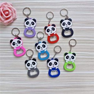 8 färger PVC Soft Rubber Cartoon Panda Bottle Opener Keychain Beer Bottle Opener Kylskåp klistermärke grossist