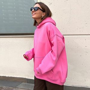 Women's Hoodies Pink Oversized Women Casual Plain Hooded Sweatshirt For Autumn Winter Fleece Pullover Hoodie Outerwear