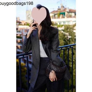 BottegaaVeneta Gemellis Bags Celebritys Same Style This Years Popular Temperament Able Deep Grey Suit Coat Pants Two Piece Set for Womens Autumn Wear frj