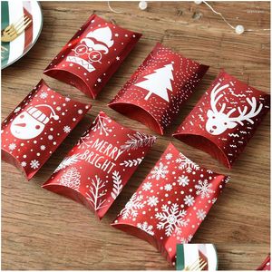 Present Wrap Gift Wrap 16pcs Christmas Box Packing Pillow Shape Merry Navidad Year Decoration for Home Candy Bar Boxlaser Xmas 2023 Drop DHZFG