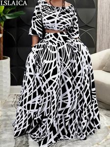 Vestidos de trabalho Sets de 2 peças roupas femininas vestido de moda chique e elegante blusa de meia manga Big Swing Skirt Long Print Africa Style Plus Size
