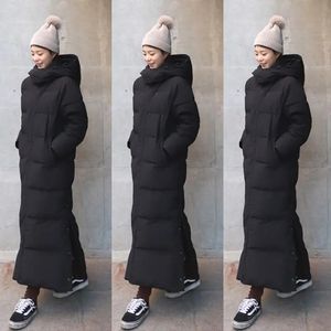 Długa zimowa kurtka parka maxi x długość kobiet powłok swobodny luźne płaszcz żeńskie odzież wierzchnia bawełniana bawełniana kaptur 231221